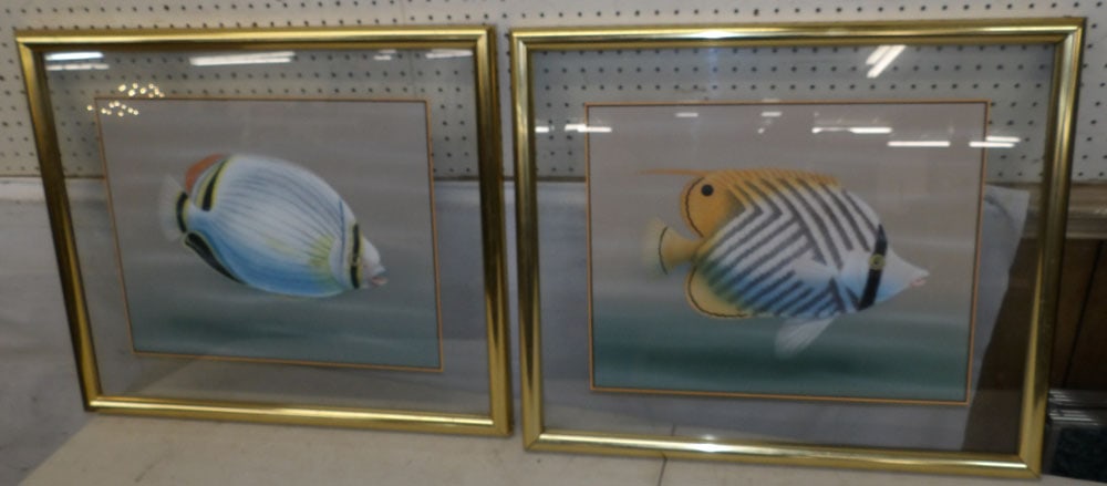 Two Framed Watercolors of Fish on Silk (1 of 5)