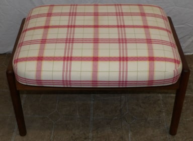 Mid Century Modern Teak Wood & Upholstered Top Ottoman