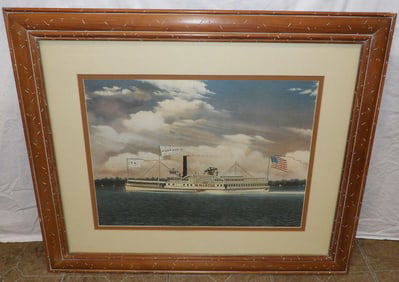 Steam Ship Print in Pine Frame