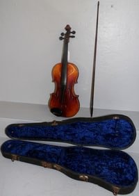 Antique German Violin Labeled Johann Georg Schlosser with Bow & Case