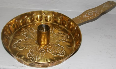 Large 19th Century Ornate Embossed Brass Chamberstick