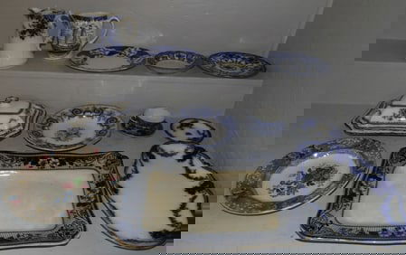 lot of antique blue and white porcelain items