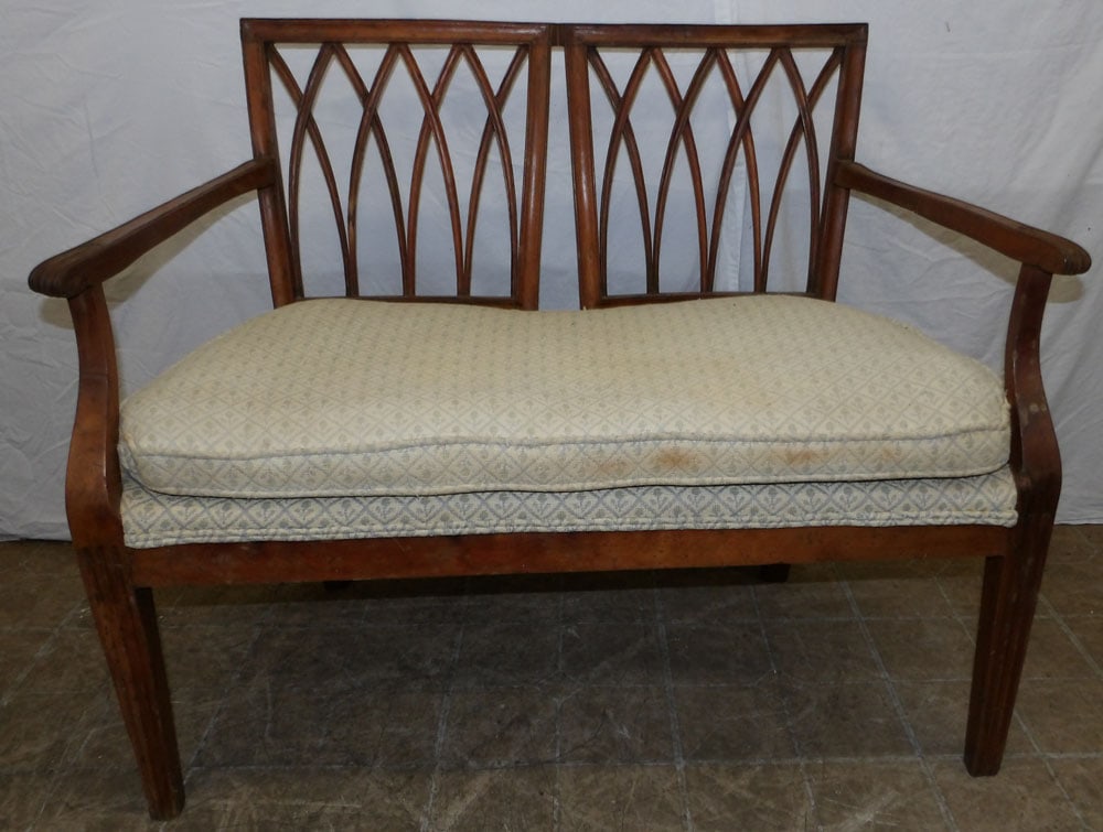 19th century walnut bench: 19th century walnut bench . 41" W 21 1/2" D 34" H "ALL DESCRIPTIONS AND ANY CONDITION STATEMENT GIVEN BY LANGSTON AUCTION GALLERY ARE STRICTLY OPINIONS AND LANGSTON'S SHALL HAVE NO RESPONSIBILITY FOR 
