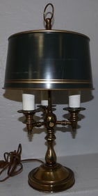 3 light brass and painted tole shade Bouillotte lamp