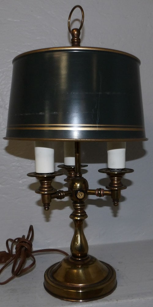 3 light brass and painted tole shade Bouillotte lamp (1 of 3)