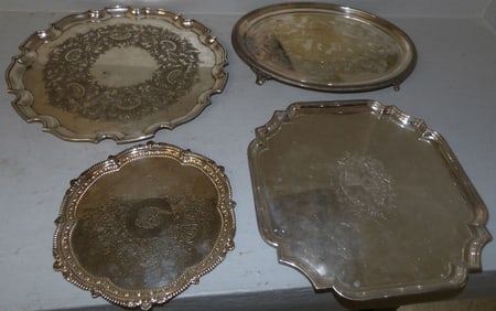 4 silverplated trays