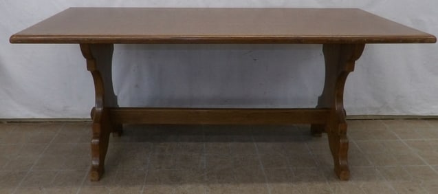 tiger oak trestle dining table