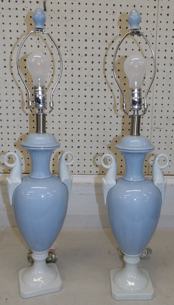 pair of painted porcelain urn lamps (1 of 3)