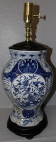 Oriental blue and white porcelain vase made into lamp