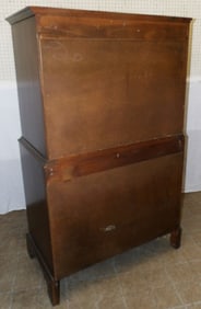 19th century mahogany 2 piece English chest on chest with pullout slide