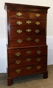 19th century mahogany 2 piece English chest on chest with pullout slide