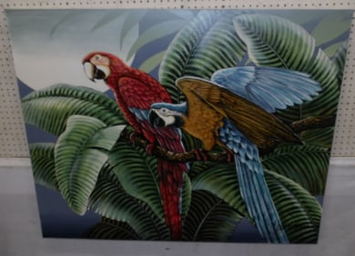 Large Oil on Canvas of Parrots