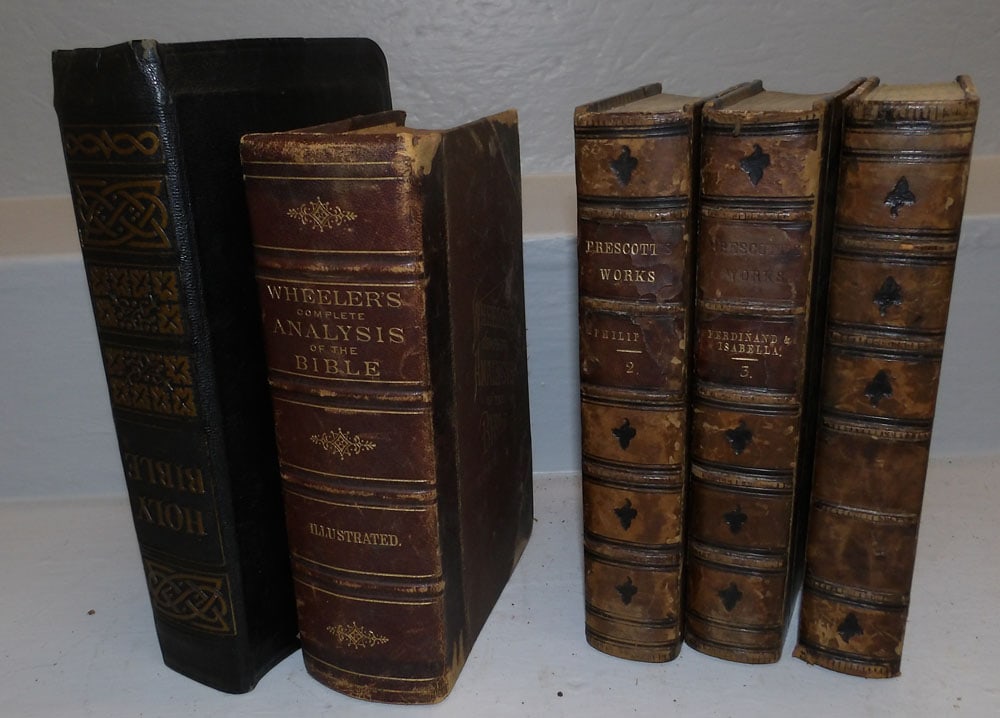 four antique leather bound books and a Bible (1 of 4)