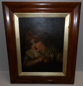 antique oil on canvas portrait of child in rosewood frame signed and dated by the artist