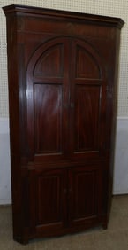 19th century English mahogany shell inlay blind door corner cabinet