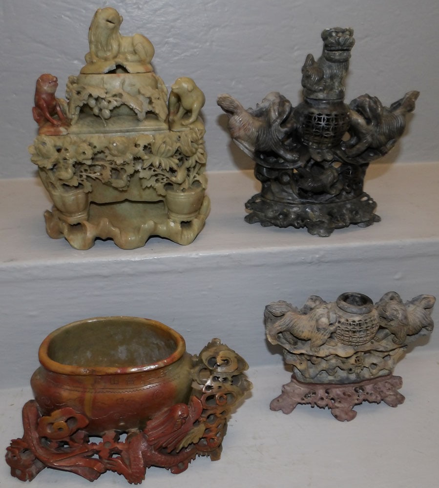 four pieces of Chinese carved soapstone (1 of 4)