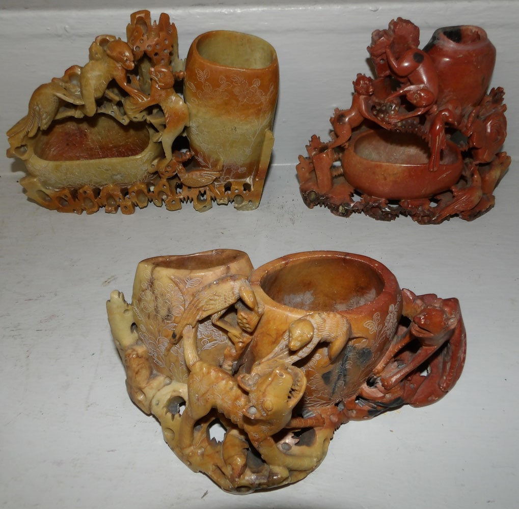 3 Chinese carved soapstone vases (1 of 4)