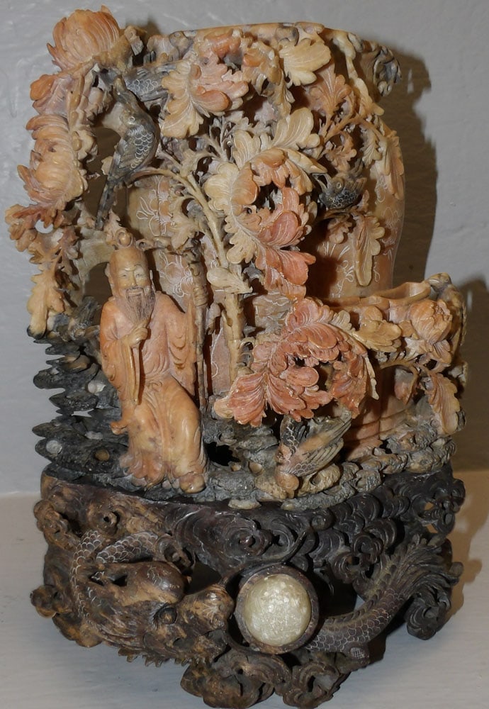 Chinese carved soapstone vase (1 of 4)