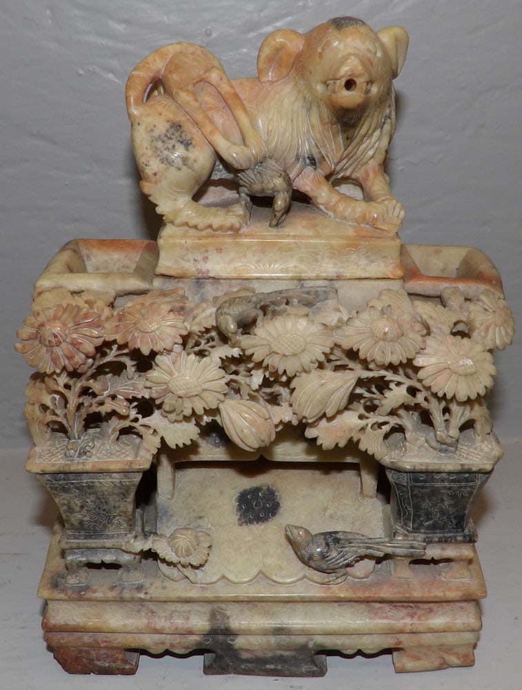 Chinese carved soapstone cover box (1 of 3)