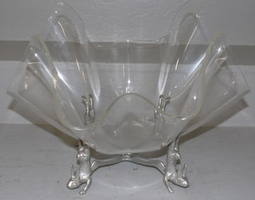 mid century modern acrylic bowl on cast aluminum stand