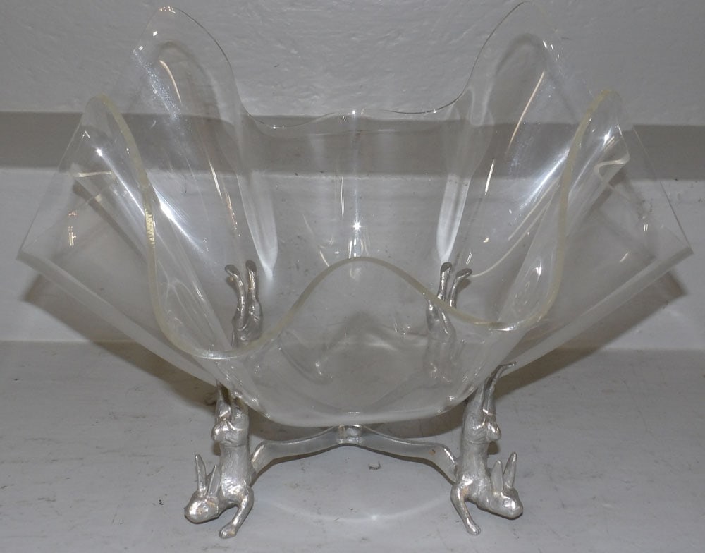mid century modern acrylic bowl on cast aluminum stand (1 of 4)
