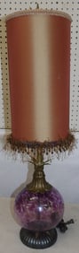 art glass and painted metal decorative lamp