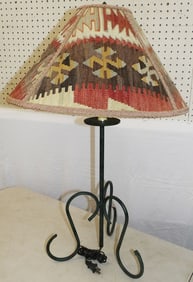 painted metal decorative lamp with Kilim Shade