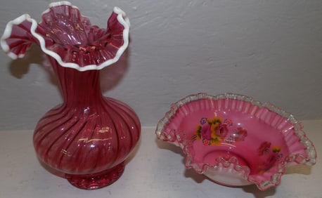 Fenton brides basket and vase