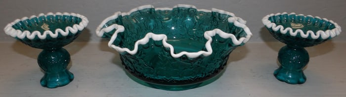 Three Piece Fenton glass console set