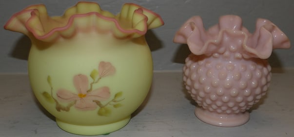 hobnail vase and Fenton vase, Artist Signed