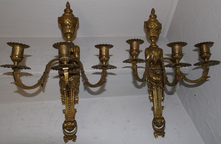 pair of antique gilded bronze candle sconces