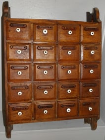 antique hanging walnut 20 drawer Apothecary cabinet