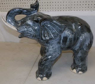 painted pottery elephant - tusk as is