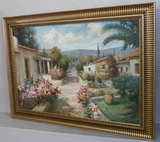 oil on canvas villa scene signed by the artist