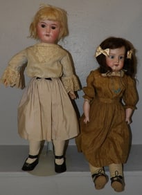 2 antique porcelain head dolls, (1 German Bisque Head)