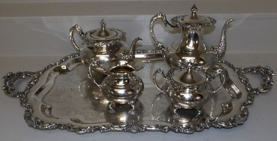 5 piece silver plated polished tea set