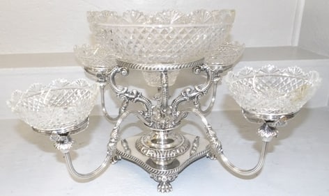Antique Sheffield Epergne with Anglo Irish Cut Bowls