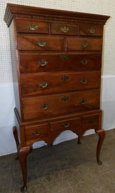 19th century walnut 3 over 2 over 3 drawer chest on later Queen Anne base