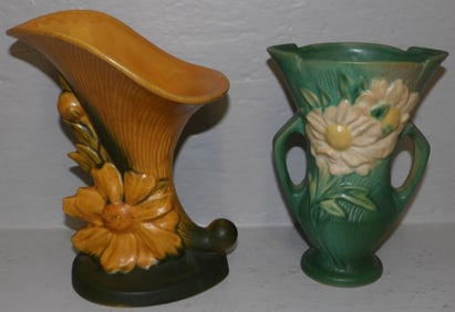 Roseville Pottery Peony Vase & Cornucopia