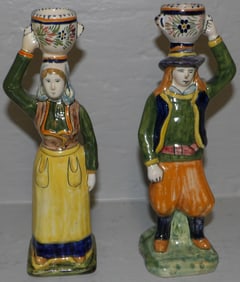 2 Quimper figural candlesticks