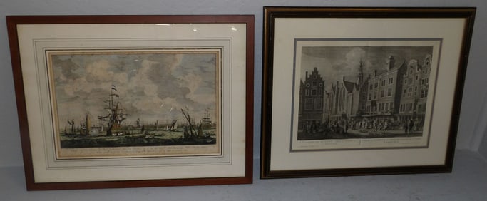 One hand colored engraving & One black and white engraving