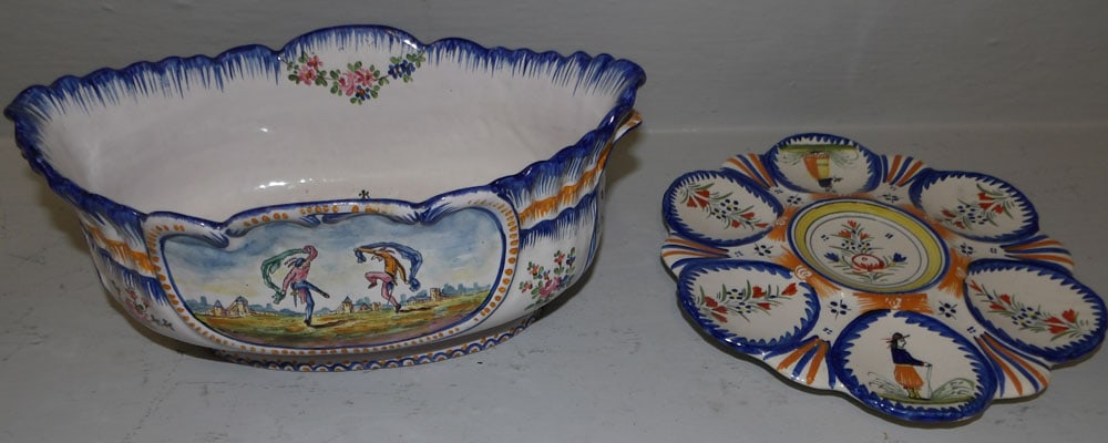 Polychrome jardiniere and Quimper oyster plate (1 of 7)