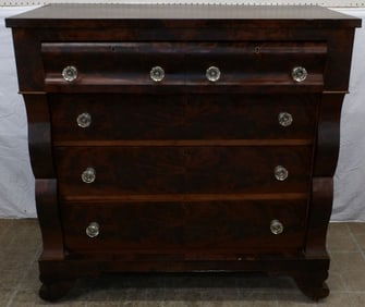 Antique crotch mahogany Empire 2 over 3 drawer chest