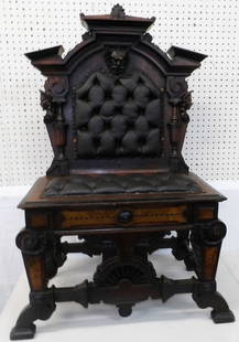 antique carved walnut Victorian lift top music chair: antique carved walnut Victorian lift top music chair. 42 1/4" H "ALL DESCRIPTIONS AND ANY CONDITION STATEMENT GIVEN BY LANGSTON AUCTION GALLERY ARE STRICTLY OPINIONS AND LANGSTON'S SHALL HAVE NO RESPO