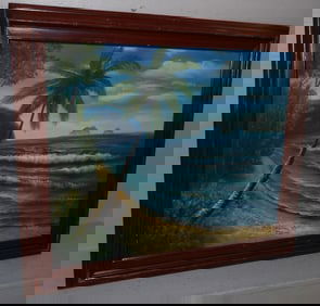 framed oil on canvas ocean scene signed by artist