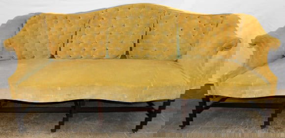 19th Century Chippendale Mahogany & Upholstered Camel Back Sofa