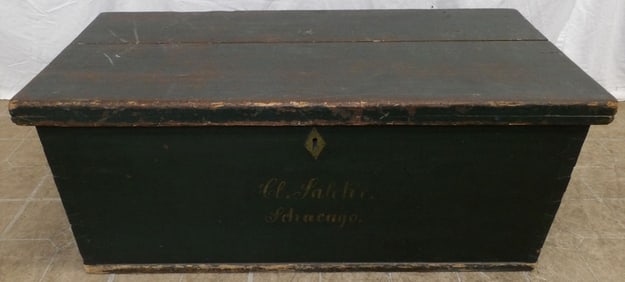 19th century painted dovetailed box with iron handles