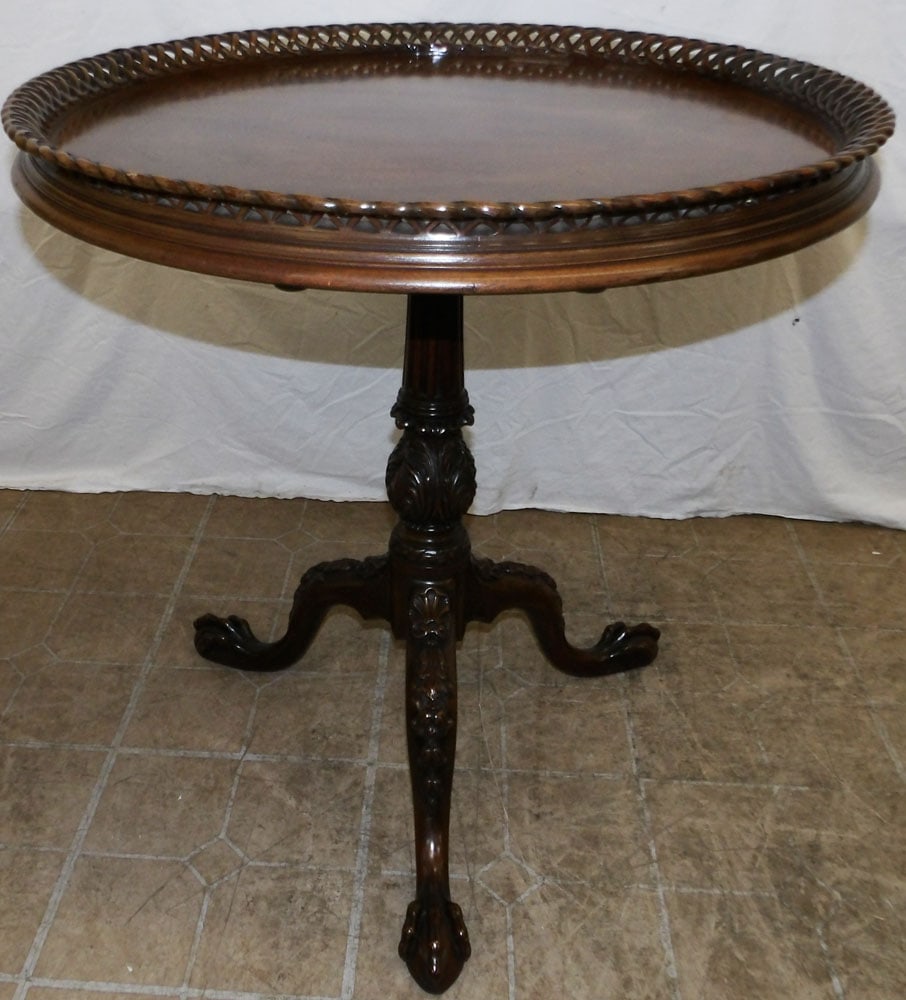 carved mahogany open work gallery tilt top tea table (1 of 7)