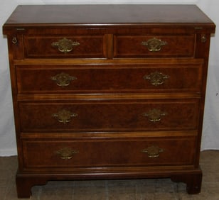 burled walnut 2 over 3 drawer chest with fold over top by Baker