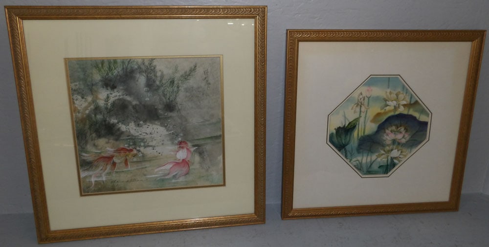 2 framed Oriental watercolors signed by the artist (1 of 6)